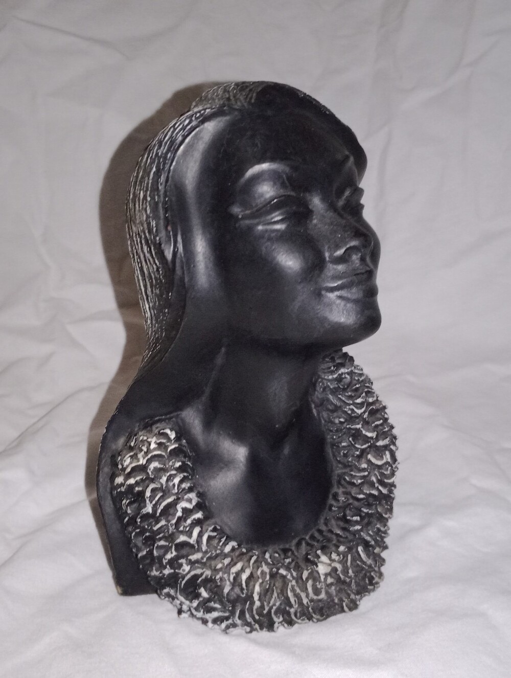 MCM Black Coral Hawaiian Female Woman Lady Carving Bust Art 5" Tall Decor Modern